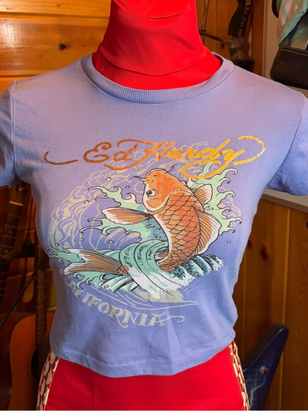 Vintage Style Women's Hardy Koi Fish Crop Top T-Shirt Ed Hardy Baby Tee Y2K